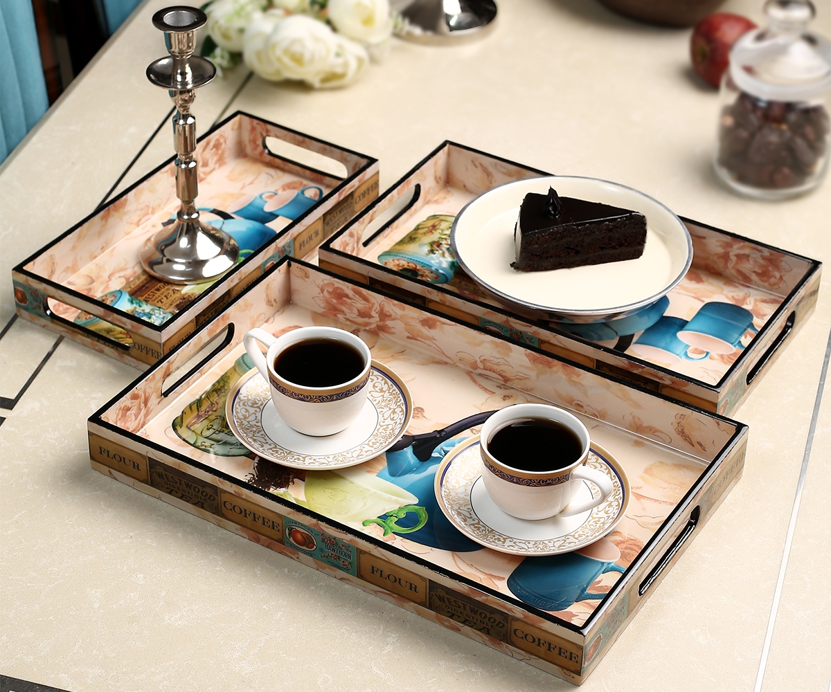 Tea Time Charm Printed Tray Set of 3
