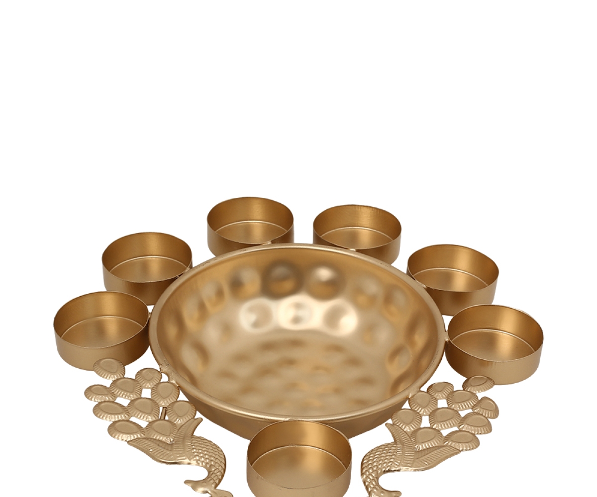 Peacock Motif Metal Pooja Thali Set