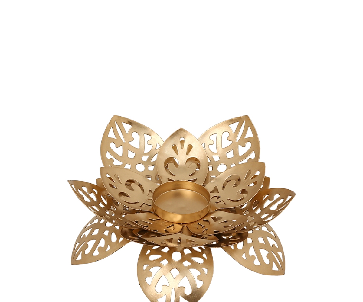 Carved Lotus Metal Votive Candle Holder
