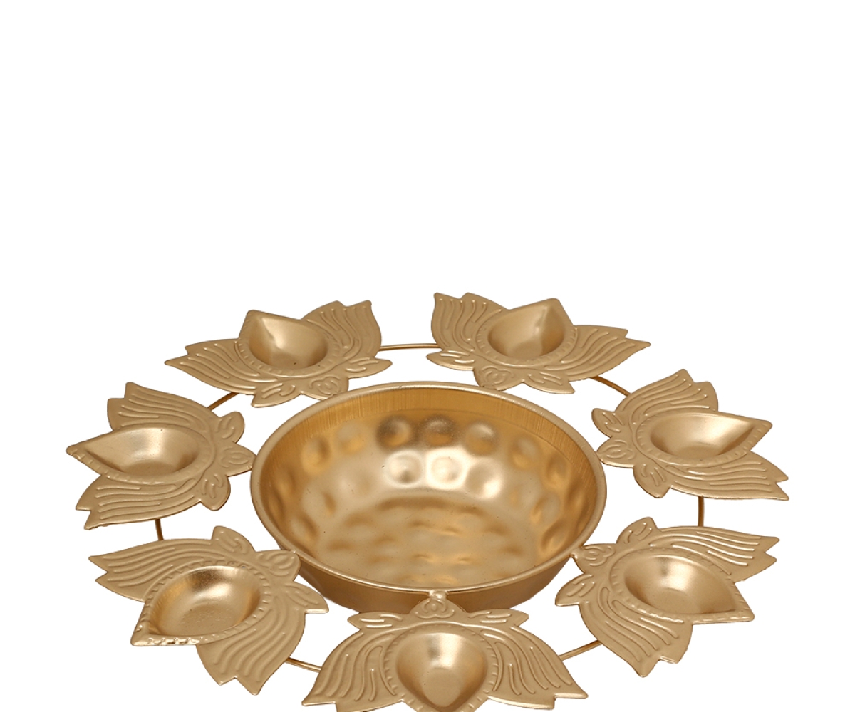 Lotus Diya Metal Urli Set