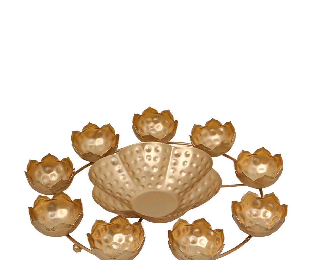 Festive Brass Lotus Urli Diya  Centerpiece