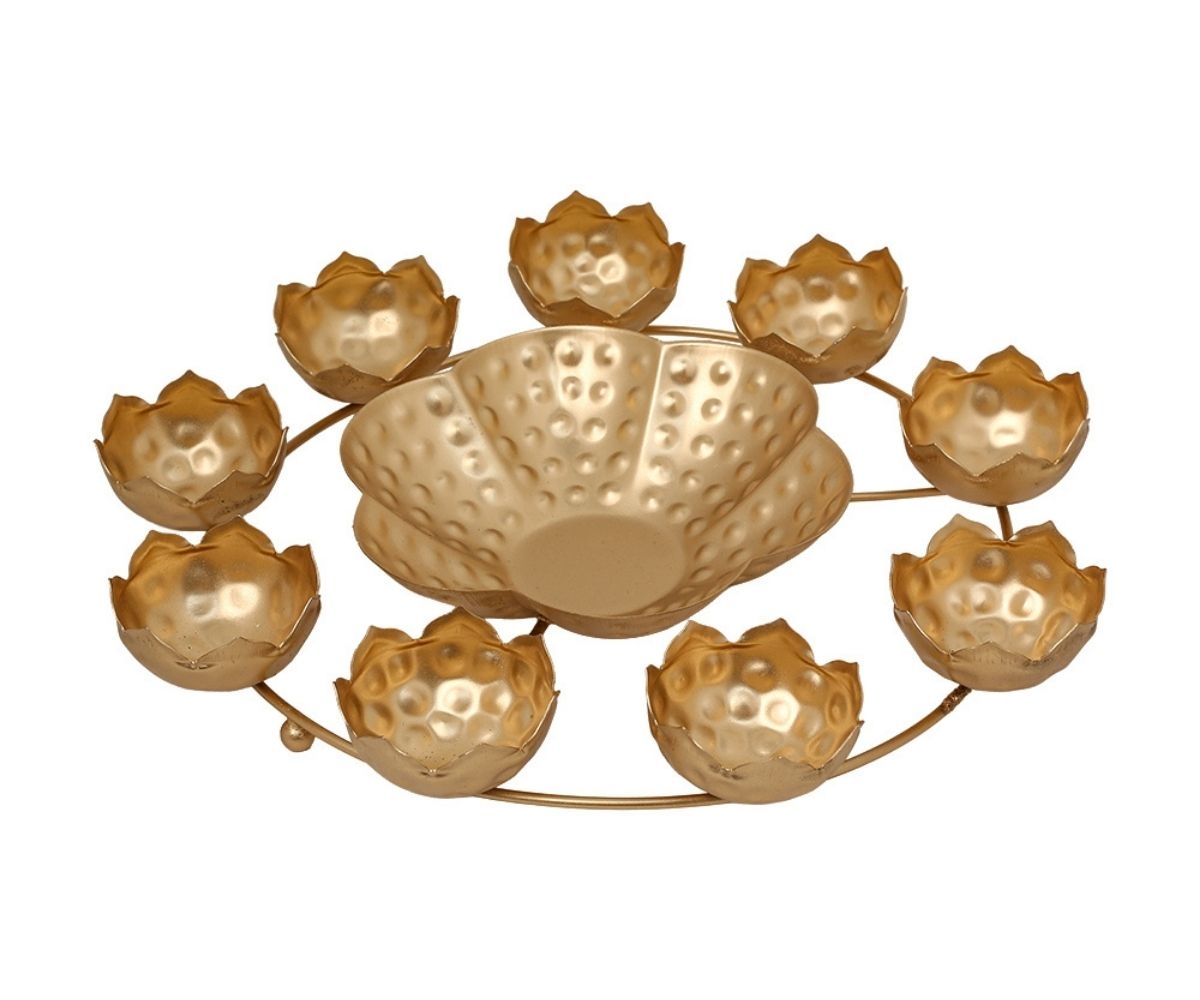 Festive Brass Lotus Urli Diya  Centerpiece