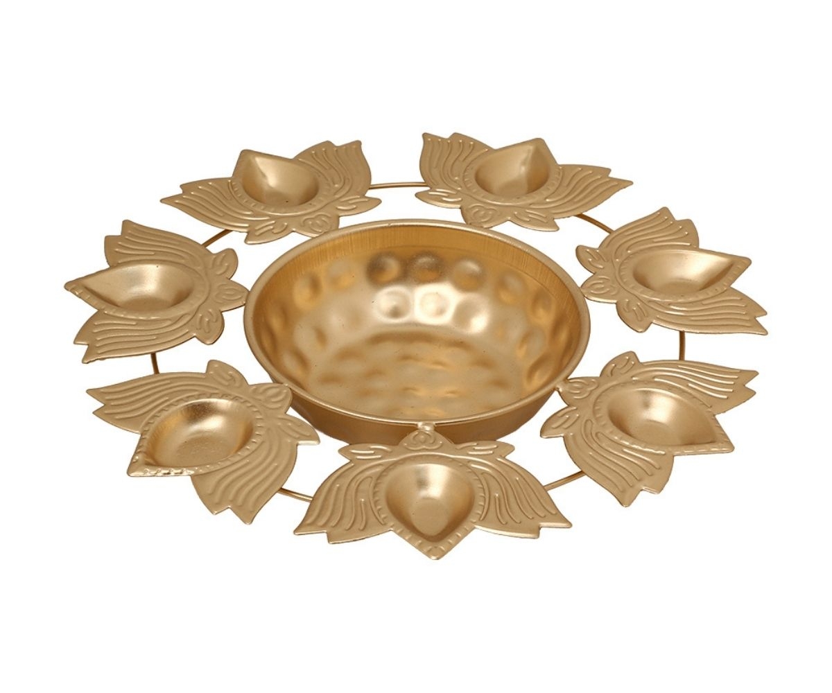 Lotus Diya Metal Urli Set
